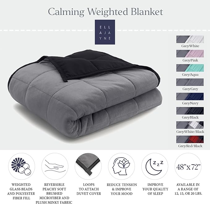 Ella Jayne - Luxury Collection Reversible Weighted Blanket for Adults, Queen, King, Twin Sizes, Heavy Black - 12lb