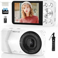 4K Digital Camera, Wevoor 64MP Point and Shoot Digital Camera with Autofocus, 18X Zoom, 20 Filters, 64GB SD Card, 2000 mAh Battery, 2.8" Screen Compact Vlogging Camera for Beginners Teens Adult(White)