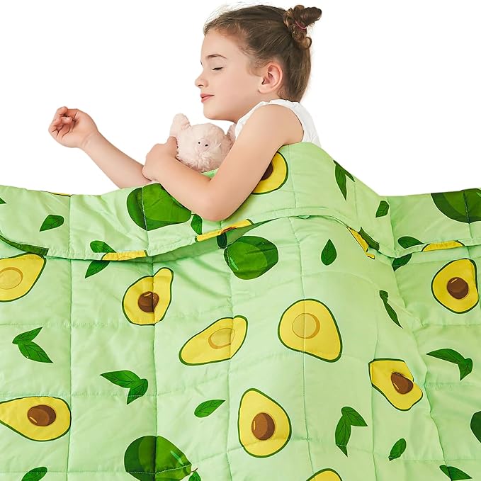 yescool Weighted Blanket 7 Pounds Cooling Weighted Lap Blanket, Green Avocados Heavy Blankets for Sleeping, Breathable Weighted Throw Blanket Gifts for 60-80lbs, 40"x60"