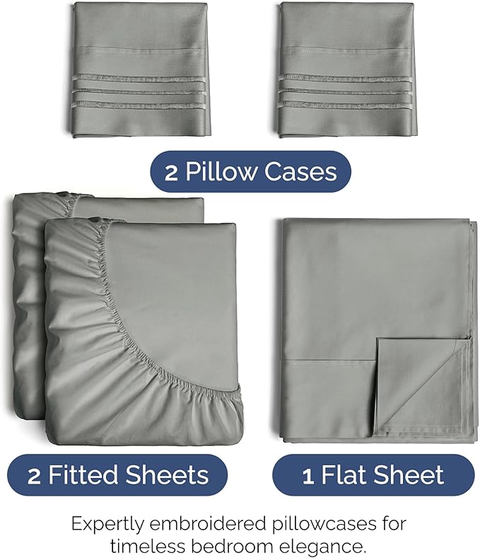 Split King Size 5 Piece Sheet Set - Extra Soft, Breathable And Cooling Sheets - Hotel Luxury Bed Sheets for Women & Men - Deep Pockets, Easy-Fit & Wrinkle-Free Sheets - Slate Grey Oeko-Tex Bed Sheets