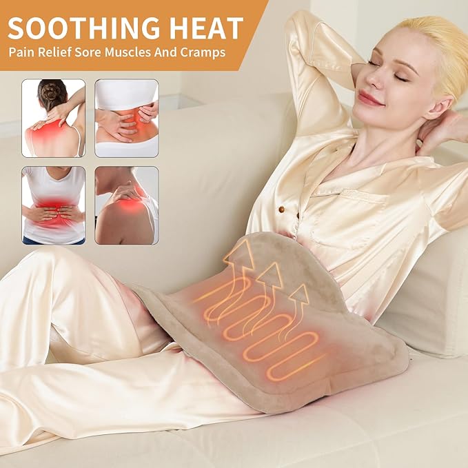 Heating Pad for Neck and Shoulders and Back Pain Relief, Weighted Heat Pad with Dry&Moist Heat, Neck Heating Pads 4 Heat Settings, Auto-Off, Christmas Gifts for Women Men Mom Dad, 19'' x 22'', Camel