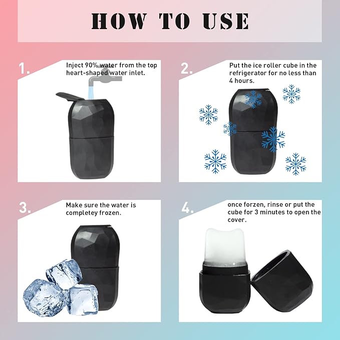 Ice Mold for Face, Facial Ice Roller and Gua Sha Facial Tool, Reusable Facial Treatment, Facial Ice to Tighten & Tone Skin & De-Puff The Eye Area, Cryotherapy for Face Ice(Black)