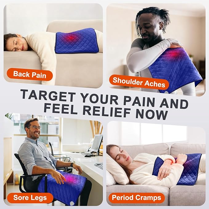 Heating Pad for Back Pain & Period Cramps - King Size 35" x 20" Electric Heating Pad, Adjustable Temperature Settings with Timer and Auto Shut-Off, Machine Washable, Soft Velvet, Gifts for Women & Men