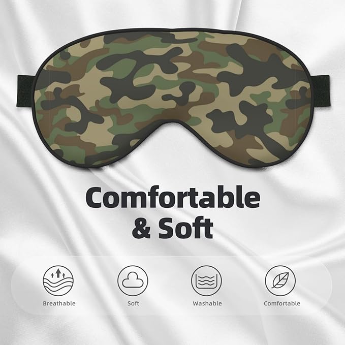 Green Camouflage Sleep Mask Eye Mask with Adjustable Strap Eye Sleep Shade Cover Blocks Light for Women Men Airplane Travel Nap