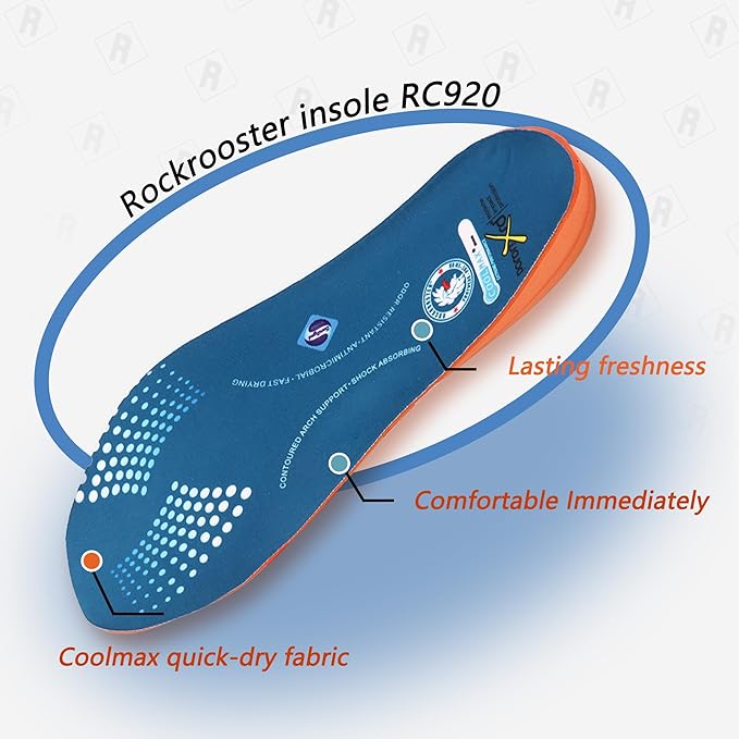 ROCKROOSTER 3 Pairs Shock Absorbing Sport Athletic Insoles for Men & Women - Shoe Inserts with Comfort, Arch Support, Fast Drying, Plantar Fasciitis, Diabetes, Flat Feet (RC920-XXL)