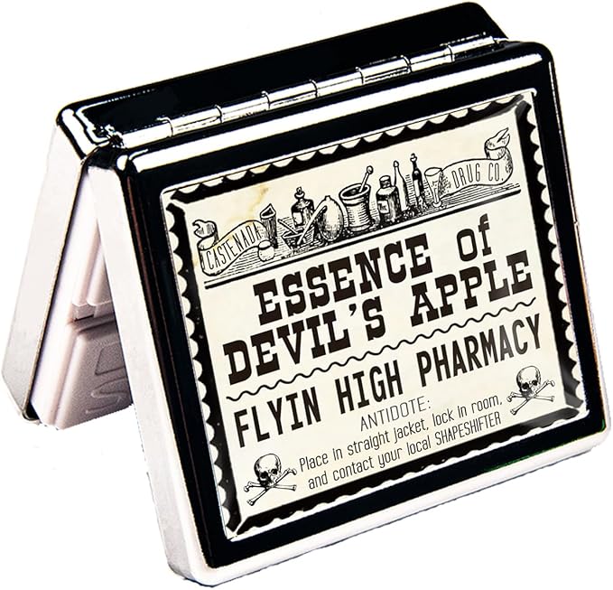 7 Days Chromed Shiny Silver Pill Organizer with Mirror Inside Has 8 Separate Compartments Rectangle 7 Days Pill Box Pill Case (Essence of Devil's Apple)