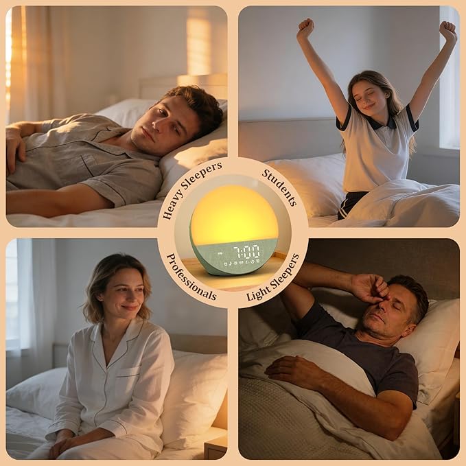 Wake Up Sunrise Alarm Clock: 10-60 Minutes Simulate Sunrise for Gentle Wake Up - 20 Adjustable Brightness Bright Enough for Heavy Sleepers - Dual Alarms with Sound Machine