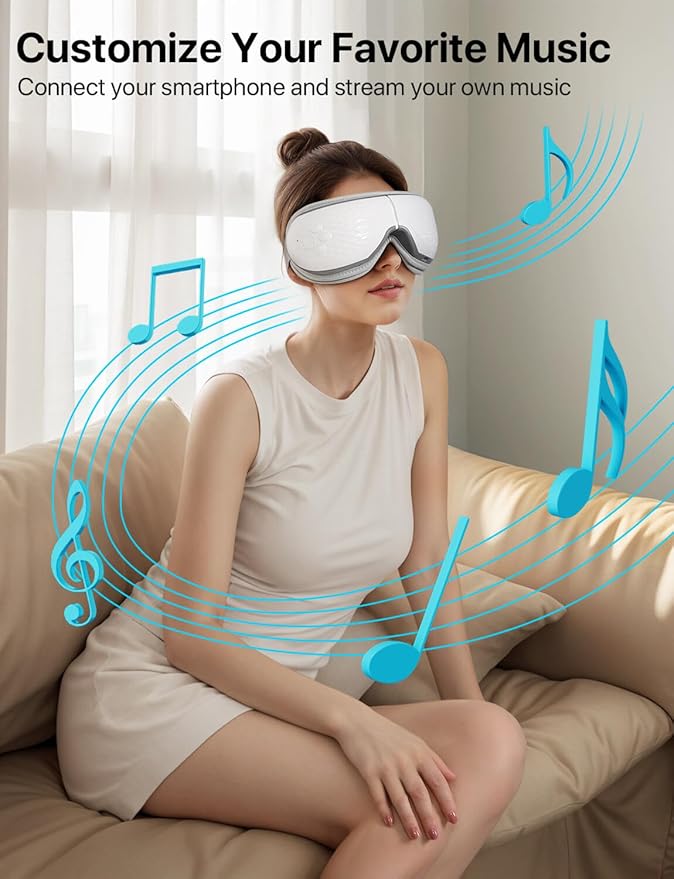 ALLJOY Eye Massager with Heat, Compression, Bluetooth, Heated Eye Mask with Music, Relieve Fatigue, Improve Sleep, Reduce Stye Eyes, Gifts for Dad, Friends and Mom(White)