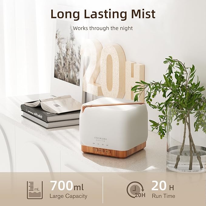 ASAKUKI Essential Oil Diffuser for Home, Large 700 ml Humidifier with Automatic Shut-Off, Scent Aromatherapy Diffuser with 7 LED Lights for Living Room, Kitchen, Bedroom, Hotel - Yellow