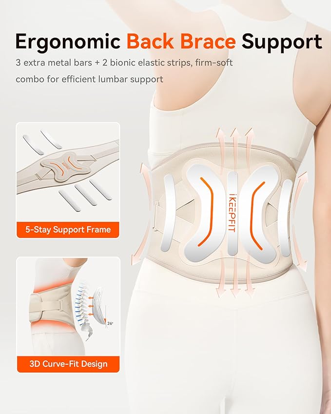 Cordless Heating Pad with Massager for Back Pain Relief: MAXwarm® 4.0, Portable Heated Back Brace with Lumbar Support for Sciatica, Large 8000mAh Battery, for Women Men 70" Beige