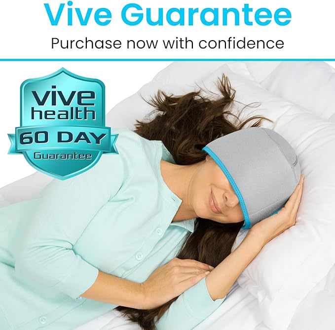 Vive Migraine Relief Cap - Hot & Cold Compression Hat for Headache - Full Head Ice Wrap Beanie & Eye Mask for Tension & Pressure Relief - Cooling Headband - Reusable & Flexible Soft Gel Packs
