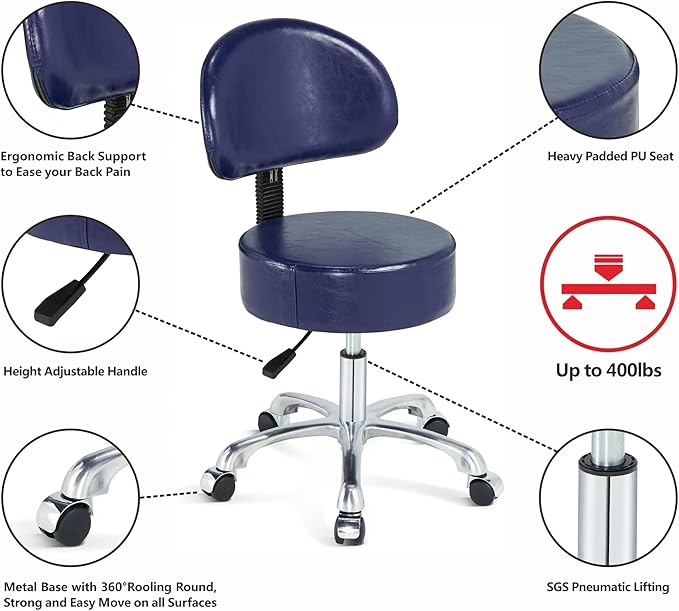 Thick Sturdy Padding with Wheels and Back Support(Blue)