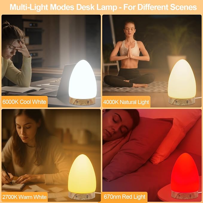Light Therapy Lamp - 10000 Lux Full Spectrum Sun Lamp, 3 Color Temperatures & 670nm Red Light, Stepless Dimming, Touch & Remote Control, USB Phone Charging Port, Sunlight Lamp for Home Office
