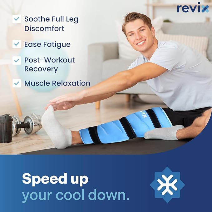 REVIX Full Leg Ice Pack Wrap Around Entire Leg, Reusable Gel Cold Wrap for Hip, Thigh and Knee, Soft Cold Compress Ice Pack Sleeve with 3 Straps