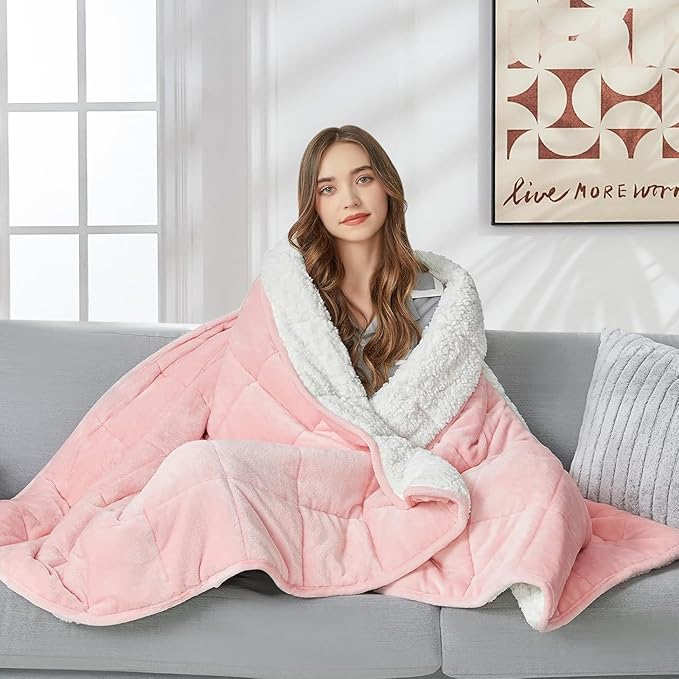 yescool Weighted Blanket for Adults (15 lbs, 48" x 72", Hot Pink) Heavy Blanket for Sleeping Perfect for 140-160 lbs, Twin Size Breathable Blanket with Premium Glass Bead, Machine Washable