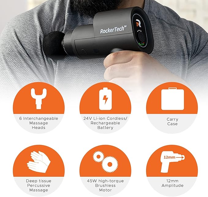 Pro Massage Gun, Deep-Tissue Massage Gun for Athletes, Percussion Massage Device, Cordless Rechargeable (Black)
