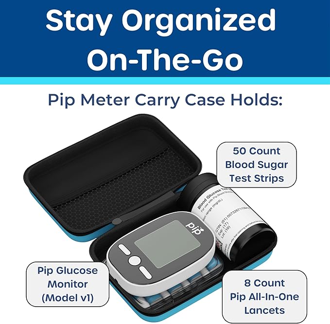 Pip Glucose Monitor Kit with 150 Test Strips and 160 Lancets - Complete Blood Sugar Testing Kit for Diabetes Care at Home | Includes Glucometer, Lancing Device, Travel Case & Diabetic Test Strips