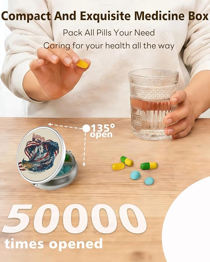 LRITER Pill Case, Portable Travel Pill Box, Pillbox Organizer, Cute Small Medicine Storage Container, Purse Accessories for Women, Men (Eagle)