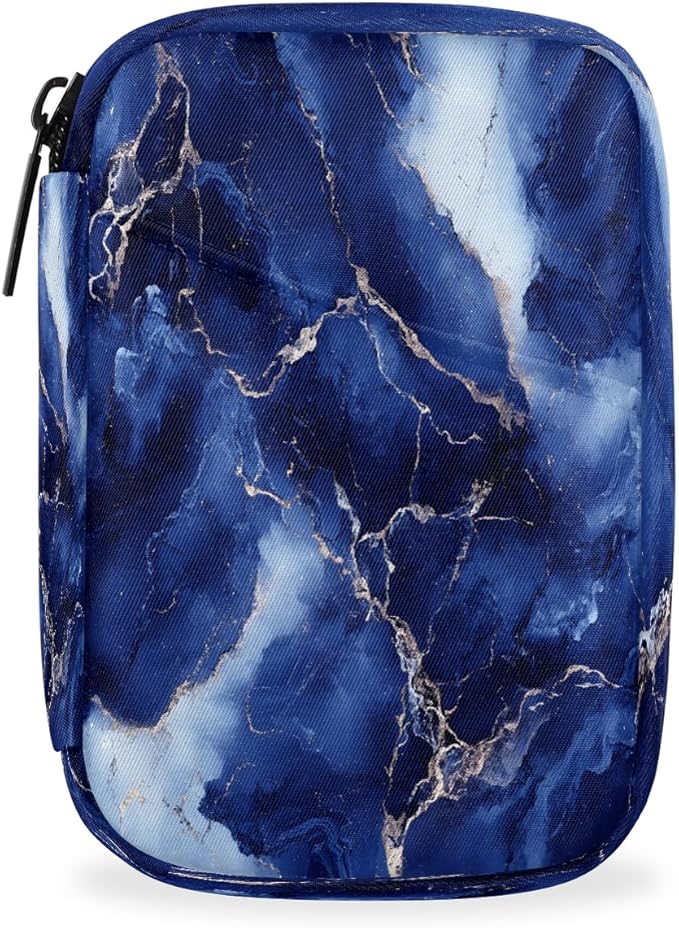 Royal Blue Modern Marble Travel Pill Organizer Box Weekly Portable Pill Case Daily Pills 7 Day Small Birth Control Pills Container Removable Compartments for Medicine Vitamins Fish Oil