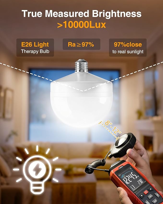 VOLISUN Full Spectrum Light Bulb 10000 Lux, 4000K-6000K Natural Sunlight Bulbs, Adjustable Color/Brightness/Timer, 1500LM, 21W Natural Light Bulbs E26/E27 for Floor Lamp