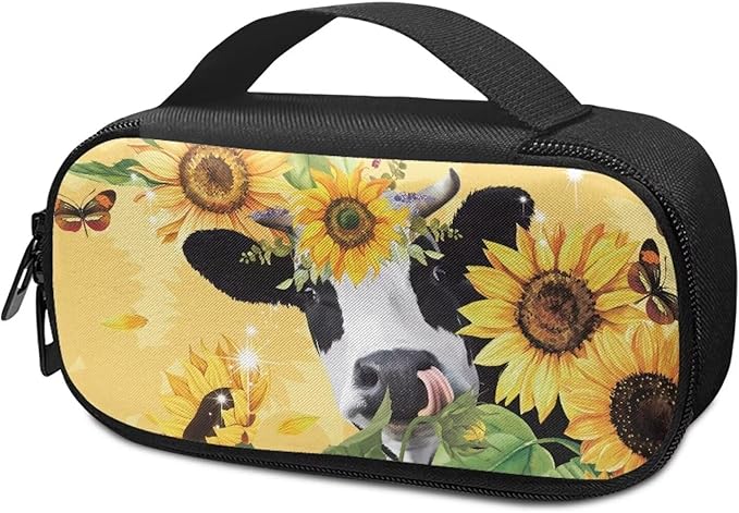 Insulin Cooler Travel Case, Cute Sunflower Cow Insulated Diabetic Bag with Handle Portable Medication Cooler Bag for Insulin Pens and Blood Glucose Monitor Supplies