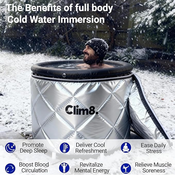 Insulated Cold Plunge Tub: Combining an XL Ice Bath Tub & a Thermal UV-Reflective Cover for Indoor and Outdoor Use,Portable Icy Tub with Dual Drain Systerm for Fast and Easy Drainage