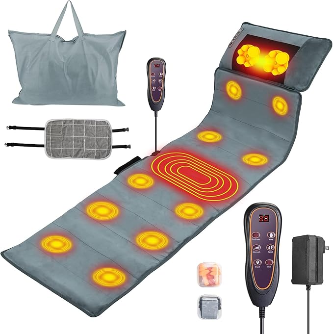 Full Body Massage Mat with Heat, Multifunctional Massage PadNeck Back Massager Full Body Relaxation Seat Chair Pad with 10 Vibration Motors Timer for Indoor Bed Sofa Chair, Anti-Slip Bottom
