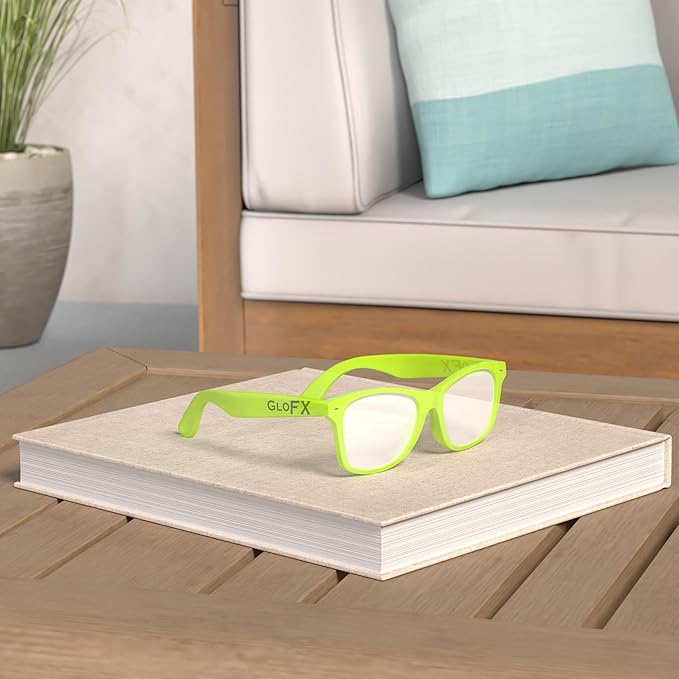 GloFX Ultimate Diffraction Glasses - Transparent Green - 3D Prism Rainbow Effect - Great Edm, Festival, Concert, Fireworks, Christmas Lights, and Rave Accessory - Transparent Green Frames