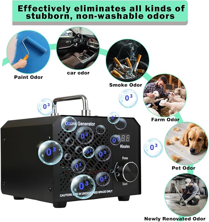 Ozone Generator 60,000mg/h-High Capacity Ozone Odor Eliminator Odor Removal Air Purifier Ionizer & Deodorizer for Car, Home, Smoke, Pets, Industrial, Basement, Commercial