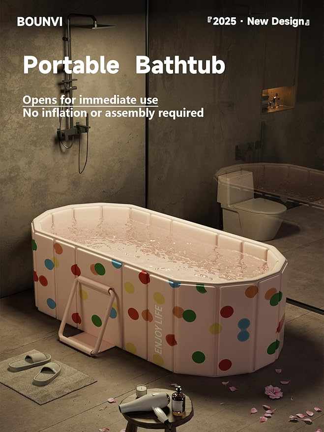 59''Portable insulated bathtub, Ice Bath Tub for Athletes, Inflation-free bathtub for shower, Ice Plunge Tub with Cover, Baths at Home & Outdoor