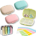 4 Pack Travel Pill Organizer,8 Compartments Weekly Pill Box Moisture Proof Small Pill Case for Pocket Purse Daily Portable Medicine Vitamin Holder Container（Blue+Green+Khaki+Pink）