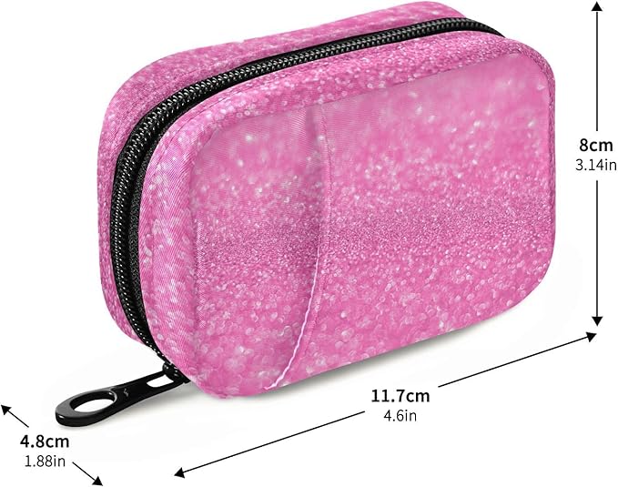Pill Box Pink Glitter Sparkle Print 7 Day Pill Case Travel Pill Organizer Bag with Zipper Portable Weekly Vitamin Medicine Supplement Holder Pouch Bag