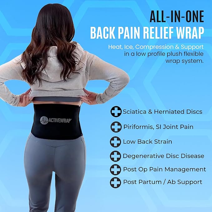 ActiveWrap Lower Back Ice Pack - Cold/Hot Therapy for Back Pain, Herniated & Degenerative Disc, Sciatica, Gel Pads for Lumbar, Tailbone, Swelling, Spasms, Stiffness, Lumbar Support - Large/X-Large
