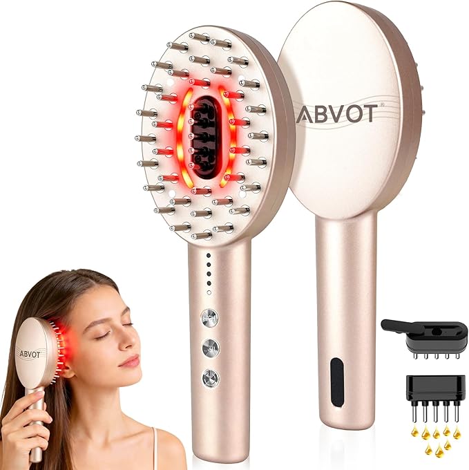 3-in-1 Electric Scalp Massager with Hair Oil Applicator, Red & Blue Light Modes, Vibrating Massage Tool for Scalp/Face/Body Relaxation, Portable Hair Brush, Scalp Massage Comb for Home & Travel