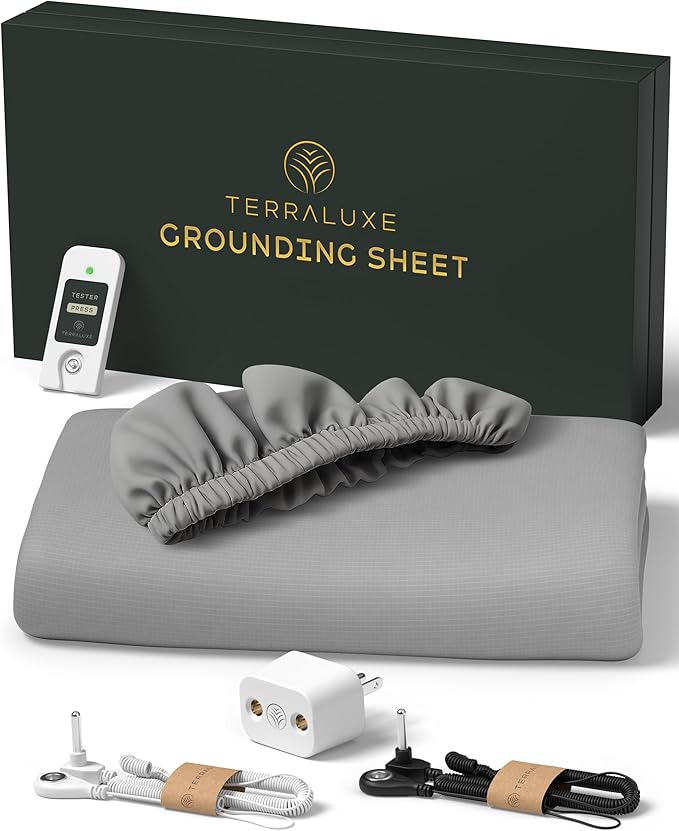 Grounding Sheets King, 12% Pure Silver, Organic Cotton, Cool, Soft, Fitted Earthing Sheets with Deep Pockets, Includes Continuity Tester, Adapter, 2 Cords, Connected Bedding