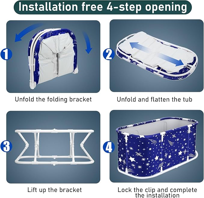 Portable Foldable Bathtub for Adult, 47" Folding Tub, Soaking Bathtub for Hot Bath and Ice Bath, Freestanding Surround Collapsible Bathtubs, Reinforced Bracket, Large Capacity (Z-Blue)