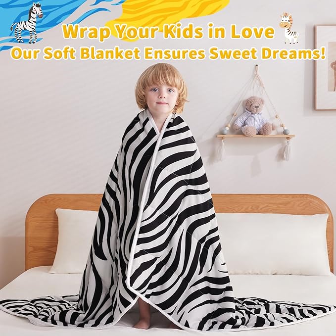 anfie Weighted Blanket Kids(36"x48" 3lbs) Weighted Blanket Cooling Blanket for Sleeping,Throw Size Breathable Blanket with Premium Glass Bead(White Zebra)