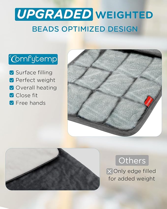 Comfytemp Weighted Heating Pad for Period & Back, 2.2lb Extra Large Menstrual Heated Pad, 12" x 24" XL Electric Heat Pad with 9 Heat Level & 11 timers auto-off for Neck Shoulder Leg Knee Abdomen, Gray