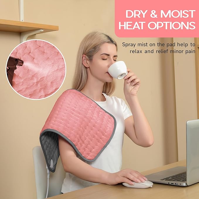 Heating Pad for Period Cramps, Heating Pad for Back/Neck/Shoulder Muscle Pain, 6 Heating & 4 Timer Setting, Auto Shut Off, Moist Heat & Machine Washable, Pink Birthday Christmas Gifts for Women Mom