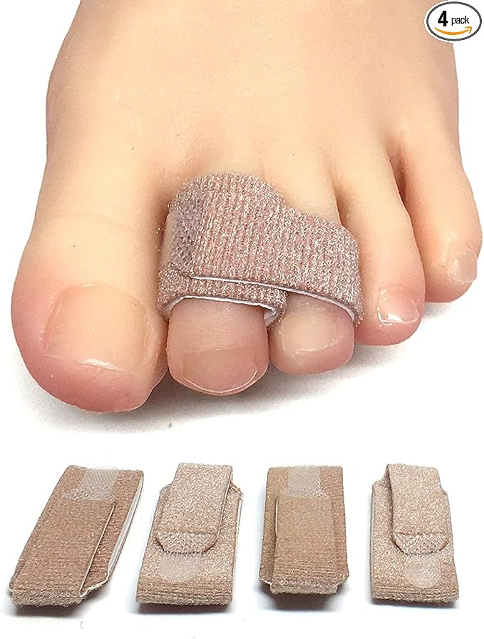ZenToes Hammer Toe Corrector for Women & Men - Reusable Fabric Buddy Wraps for Broken Toes - Cushioned Toe Splint for Protection & Recovery & Hammertoe Straightener - 4 Count (OSFM, Beige)