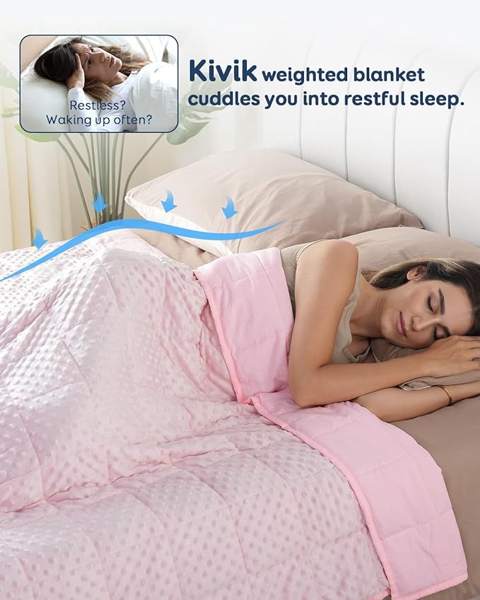 Kivik Weighted Blanket 12 lbs for Adults, Minky Dot Heavy Blankets, Microfiber Reversible Weighted Throw Blankets for All Seasons, Machine Washable, 48"x72" Twin Size, Pink