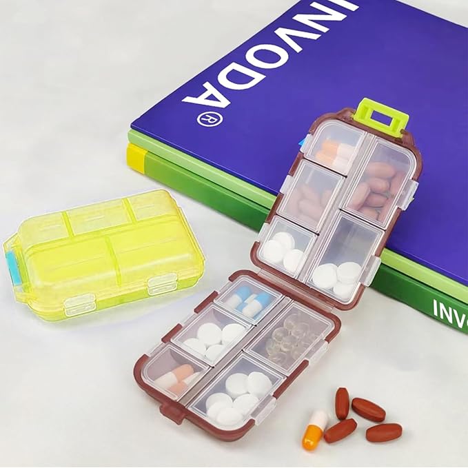 3PCS Travel Pill Organizer Portable Pocket Pill Case Small Pill Box for Purse Medicine Organizer Have 10 Compartments Storage Vitamin Fish Oil by INVODA (Pink+Gray+Blue+Lables)