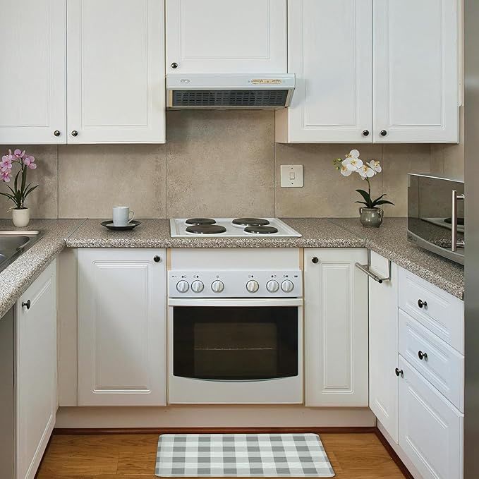Anti Fatigue Kitchen Rugs Farmhouse Kitchen Mats for Floor,Cushioned Non-Slip Ergonomic Comfort Rug Standing Mat for Kitchen,Doing Dishes,Floor,Home,Office,Laundry,Plaid Grey,17.3"x 28"