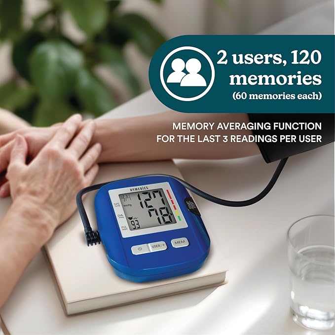 HoMedics Upper Arm Blood Pressure Monitor, Automatic BP Monitor with Easy One-Touch Operation, Stores up to 120 Readings (60 Per User), Standard Sized Blood Pressure Cuff and Storage Bag Included