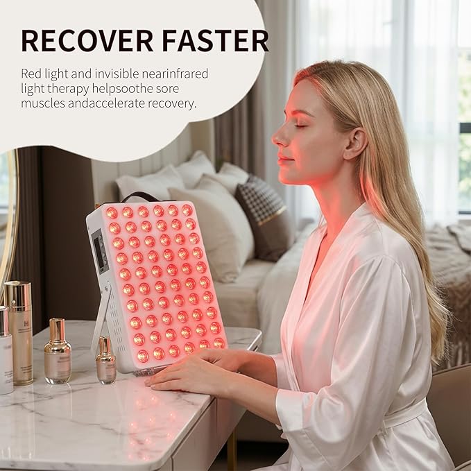 Red Light Therapy for Body, 660nm 850nm Near Infrared Light Therapy Panel with Stand and Handle, 60 Dual Chip LEDs, Ideal Xmas Gift, for Body, Face, Recovery, Sleep, Skin Health, White