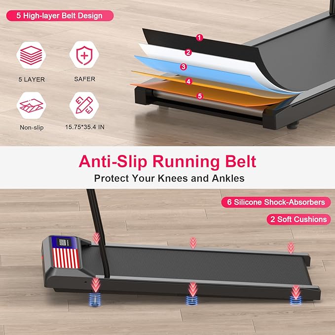 Walking Mat Pad With Incline and Handle Bar, Treadmill with Handles, 4 in 1 Under Desk Treadmill, 2.5HP Low Noise Compact Treadmills Small Space with Remote Control,Portable Treadmills for Home Office