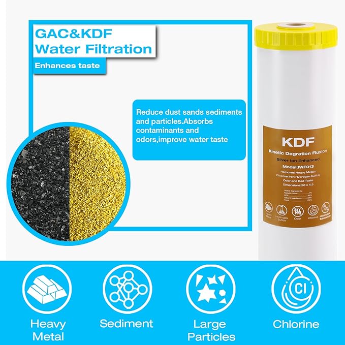 H&G Lifestyles 4.5" x 20" 3 Stage Whole House Water Filter Replacement set with Iron & Manganese Reducing Cartridges, GAC KDF, PP Cutton Cartridges,Compatible with DGD-5005-20, WGB32BM,EP20-BB,FP25B