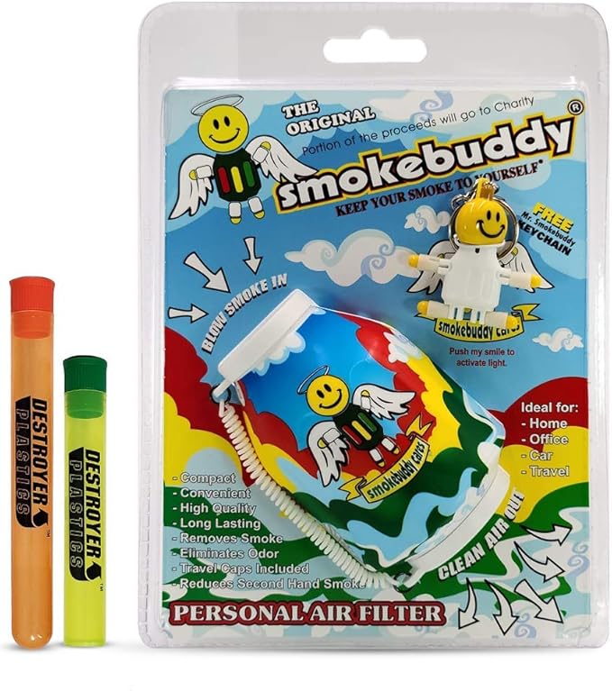 100% Authentic Smoke Buddy Bundled with Two Exclusive Destroyer Plastics Odor Proof Tubes One Large One Small (Smoke Buddy Original, Cares)