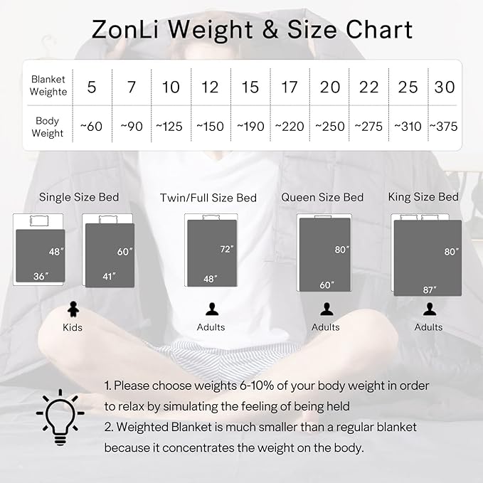 ZonLi Weighted Blanket for Adults (100% Cotton, 60"x80", 20lbs, Queen Size Light Grey) High Breathability Heavy Blanket, Soft Material with Premium Glass Beads, All-Season, Easy Care