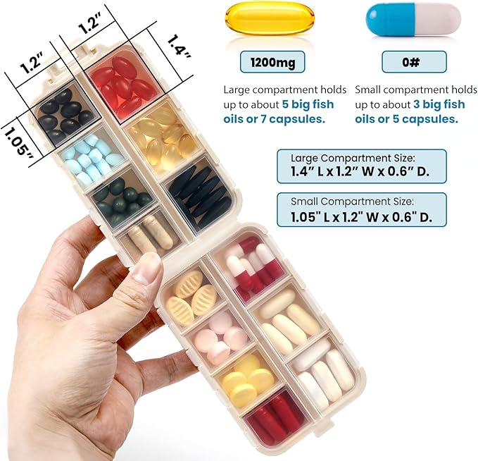 Foldable & Portable Weekly Pill Organizer 2 Times A Day with Etched Labels, Clear Blue + 3 Pack, 14 GRIDS Travel Pill Organizer Box